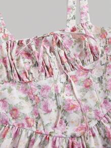 SHEIN MOD Flower Print Spaghetti Strap Tie Waist Dress