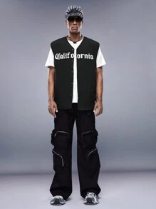 Manfinity VCAY Loose Letter Print Graphic Patch Detail Winter Vest For Men - Black - View 5