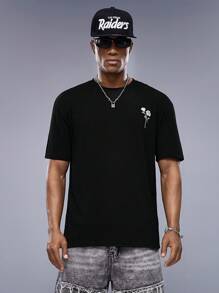 AXEPEAK Men Rose & Slogan Graphic Tee - Black - View 2