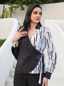 Mulvari Women's Striped Color Block Long Sleeve Shirt