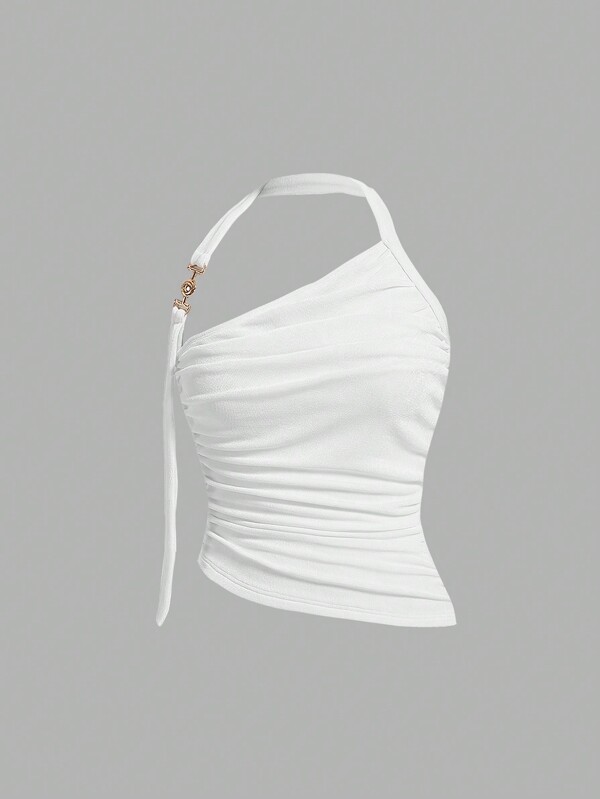 SHEIN MOD Women's Ruched Halter Neck Top