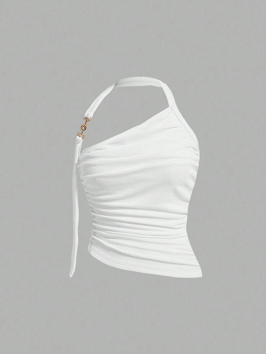 SHEIN MOD Women's Ruched Halter Neck Top - White - View 1