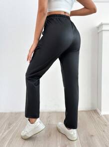 EURMUSE Women PU Leather Pant - Black - View 2