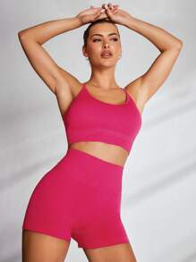 VARSITIE Sports Yoga Basic  Seamless  With TANK TOP AND LEGGING SET - Hot Pink - View 2