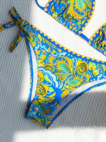 SHEIN Swim Bộ bikini riêng biệt có cổ in hình bãi biển mùa hè dành cho nữ - Nhiều màu - Xem 6