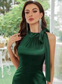 MUXXN Đầm cocktail không tay bằng satin kiểu cổ điển thập niên 1950, đầm dạ hội trang trọng thanh lịch dành cho khách dự đám cưới, lễ tốt nghiệp, tiệc chiêu đãi và các dịp khác. - Màu xanh lá cây đậm - Xem 4