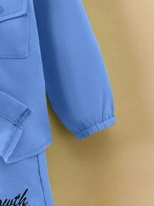 Baby Boy Flip Pocket Front Long Sleeve Hooded Shirt And Shorts Set - Blue - View 3