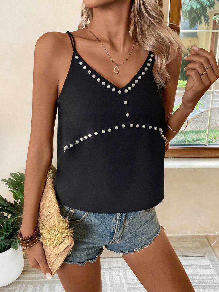Women's Beaded Cross Back Camisole Top