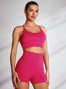 VARSITIE Sports Yoga Basic  Seamless  With TANK TOP AND LEGGING SET - Hot Pink - View 4