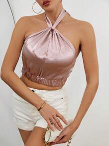 Chiquease Solid Color Halter Neck Tank Top For Women