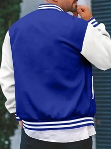 Manfinity Dauomo Men's Color Block Varsity Baseball Jacket - Royal Blue - View 2