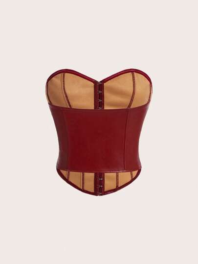 SHEIN MOD 女士红色 PU 皮革抹胸