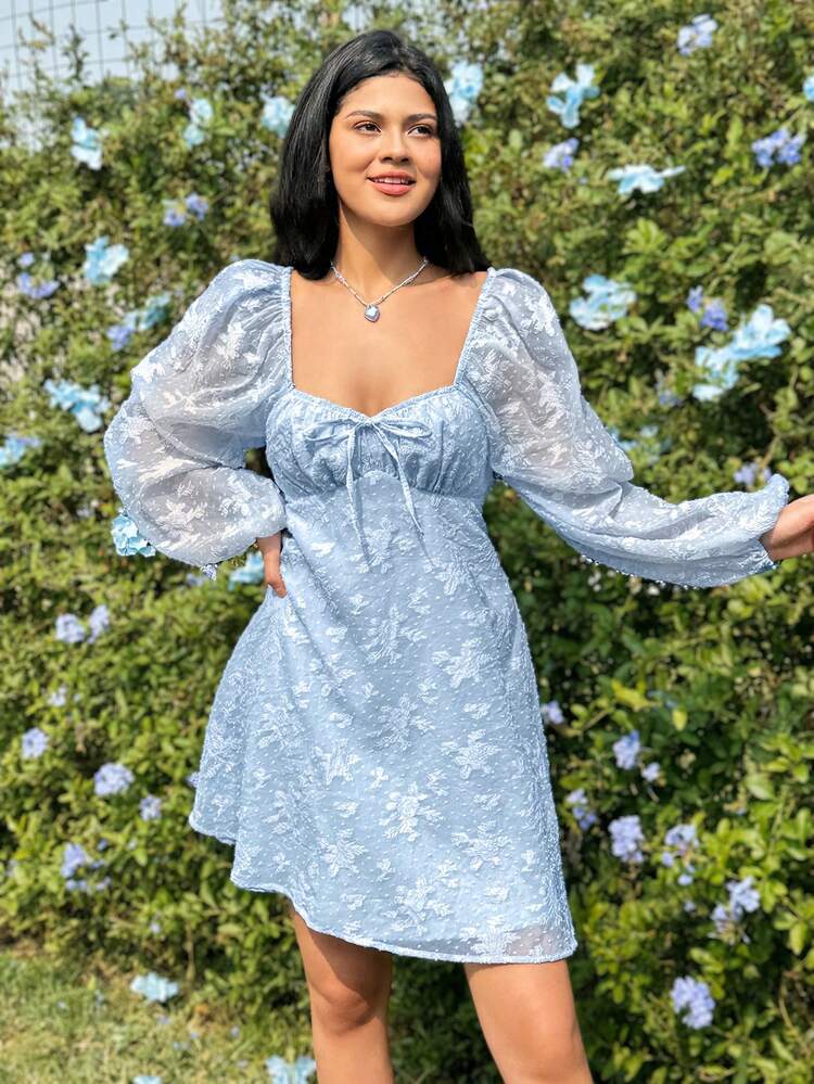 Women's Jacquard Lantern Sleeve Dress