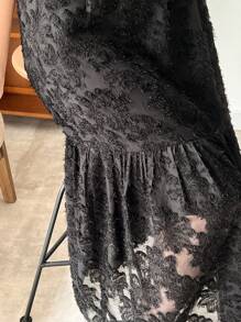 FRIFUL Falda evasé con estampado floral y volantes en el bajo para mujer - Negro - Ver 5