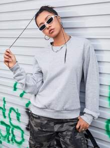 Streetz SHEIN Sport Sudadera Deportiva De Hombro Caído De Color Sólido - Gris - Ver 1