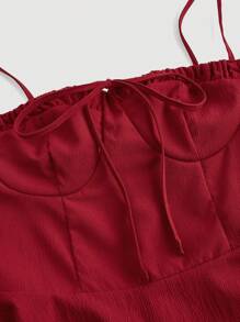 SHEIN MOD 纯色系带吊带连衣裙 - 紅色 - 查看 4