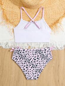 Traje de baño de tirantes con estampado de dibujos animados para niñas jóvenes - Blanco - Ver 2