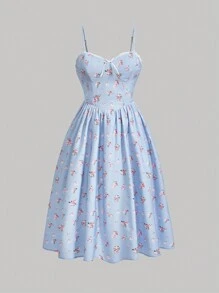 SHEIN MOD Plus Size Women's Floral Printed Cami Dress - Baby Blue - View 1