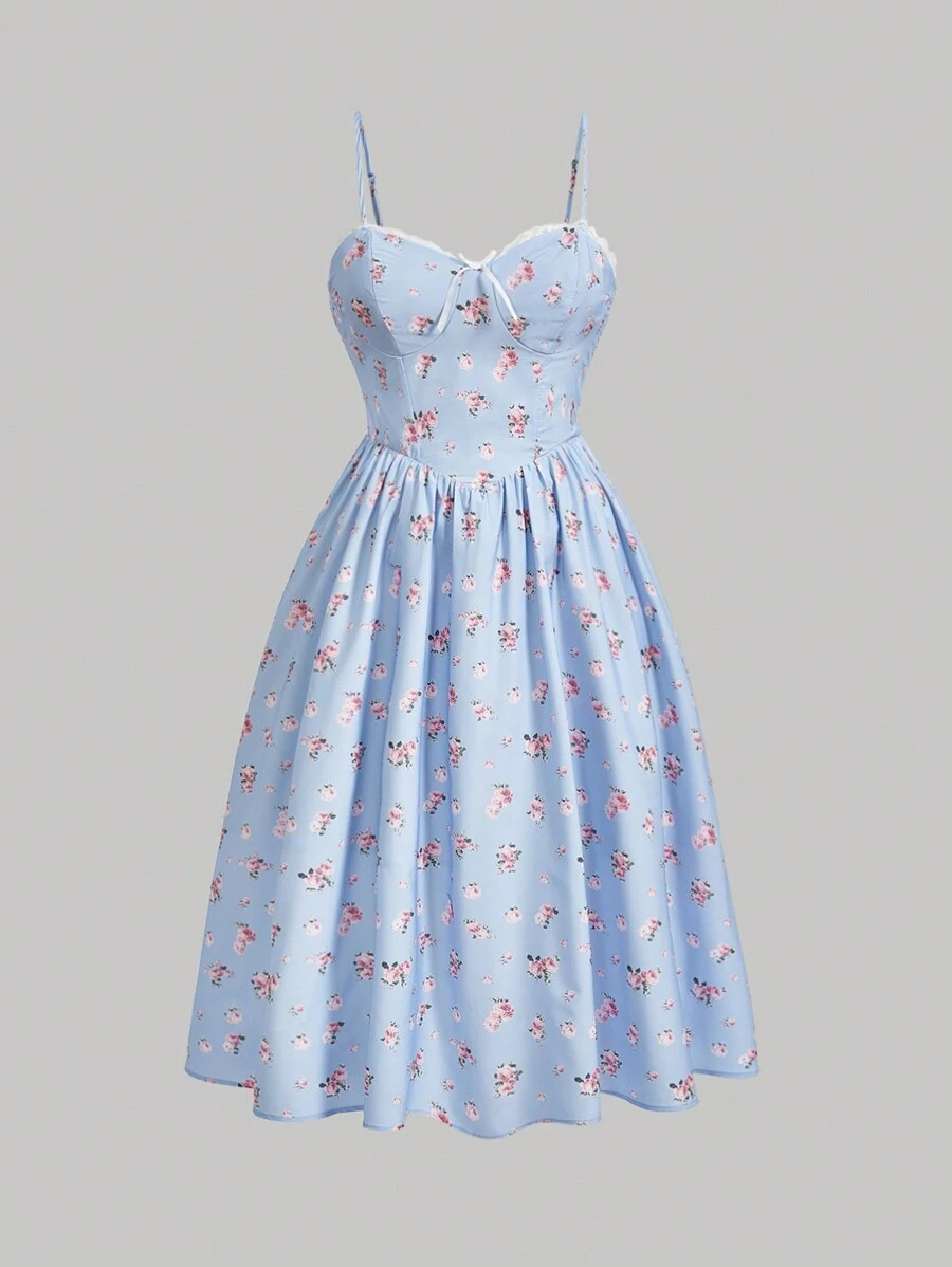SHEIN MOD Plus Size Women's Floral Printed Cami Dress - Baby Blue - View 1