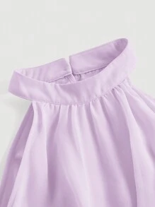 SHEIN MOD 女式荷叶边褶皱拼接挂脖连衣裙，下摆不对称，淡紫色连衣裙，浅紫色连衣裙，紫色连衣裙