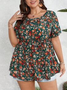 SHEIN VCAY Áo Sơ Mi Cinching In Hoa Plus Size Nữ - Nhiều màu - Xem 4