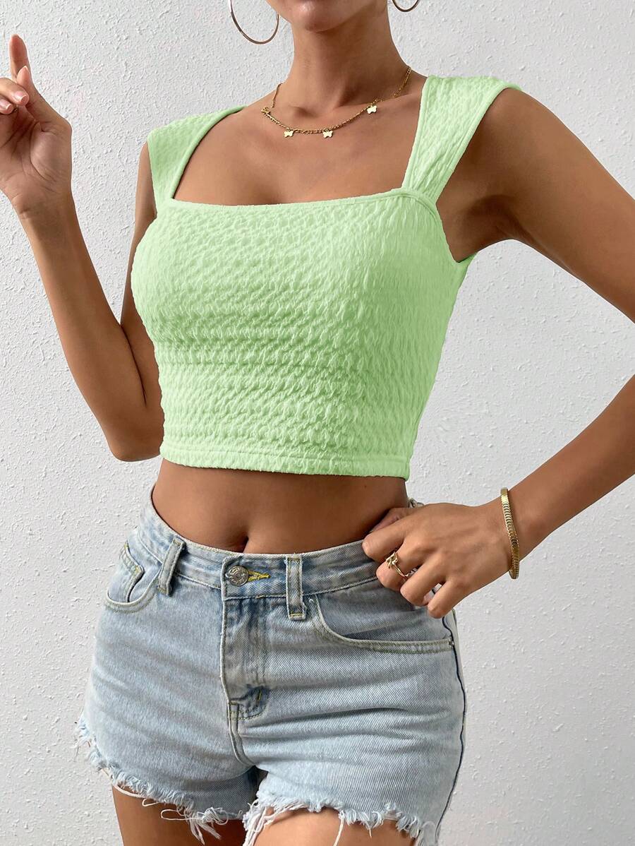 SHEIN Essnce Của phụ nữ Kết cấu Top Cây trồng - Màu xanh chanh - Xem 1