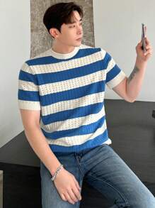 DAZY Men Striped Pattern Pointelle Knit Top - Multicolor - View 3