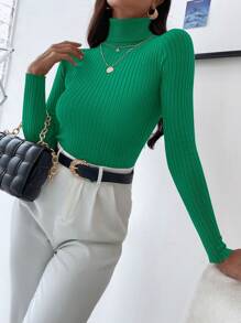 RueChic Turtleneck Ribbed Knit Sweater - 綠色 - 查看 5