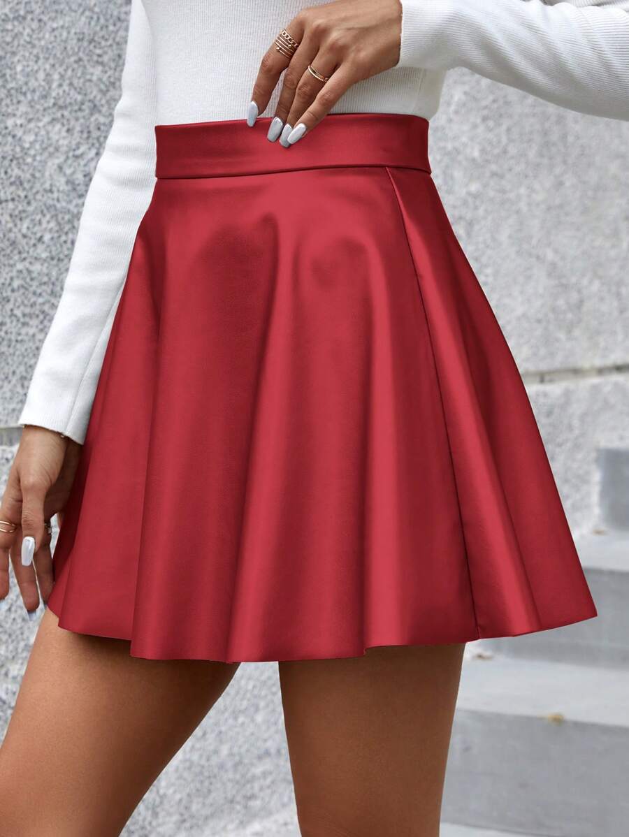 Chiquease 女裝高腰A字裙 - 紅色 - 查看 1
