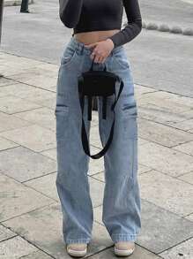 Women's American Casual Versatile Basic Mid-Rise Straight Work Jeans