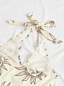 Soleia Women's Sun Element Front Tie One-Piece Beach Vacation Music Festival Summer Boho Dress - Beige - View 5