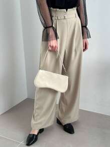 FRIFUL Women's Plain High-Waist Pleated Wide-Leg Pants Business Attire - Apricot - View 1