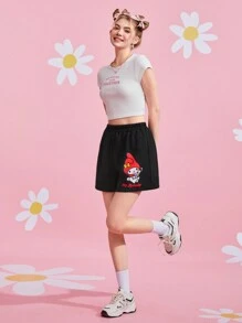 HELLO KITTY AND FRIENDS | SHEIN شورت كارتوني بخصر مطاطي ورسومات أحرف، صيفي - الأسود - مشاهدة 6