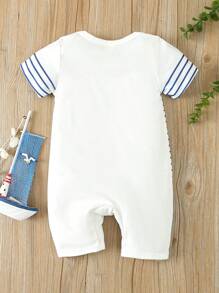 嬰兒男童短袖海洋條紋爬服