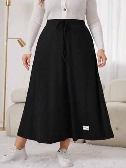 Mulvari Plus Size Tie Waist Letter Patched Skirt
