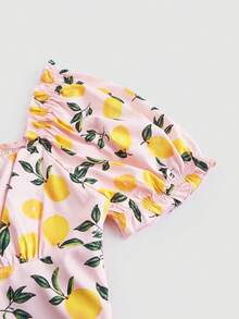 SHEIN MOD Plus Size Lemon Print Puff Sleeve Shirt - Pink - View 3