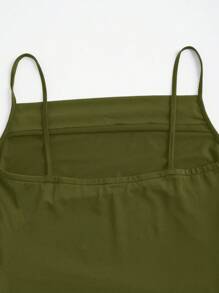 Sweetra Solid Color Pleated Mermaid Style Cami Dress Maxi Women Outfit - Army Green - View 6