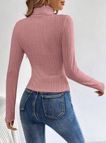 SHEIN Tall Women's High Neck Long Sleeve T-Shirt - Dusty Pink - View 2