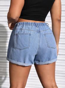 SHEIN EZwear Rozmiar Plus Damski Luźny krój Z mankietami Spodenki dżinsowe - Jasny jeans - Zobacz 2