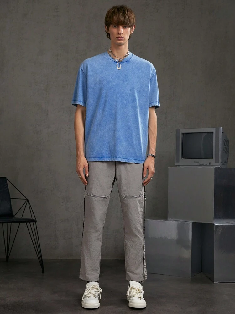 Men's Zipper Design Woven Long Pants