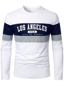 Manfinity Homme Men Casual Letter Printed Long Sleeve Color Block T-Shirt, For Going Out, For Husband, For Fall - White - View 4