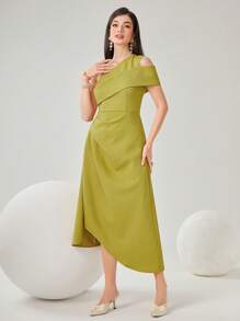 Modelyn 女式纹理单肩长款晚礼服 - 黃色 - 查看 1