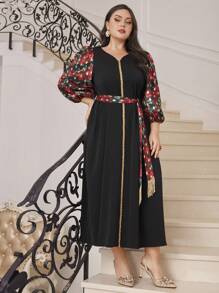Modelyn Plus Size Women's Arabian Printed Lantern Sleeve Dress Long Evening Dresses - Multicolor - View 8