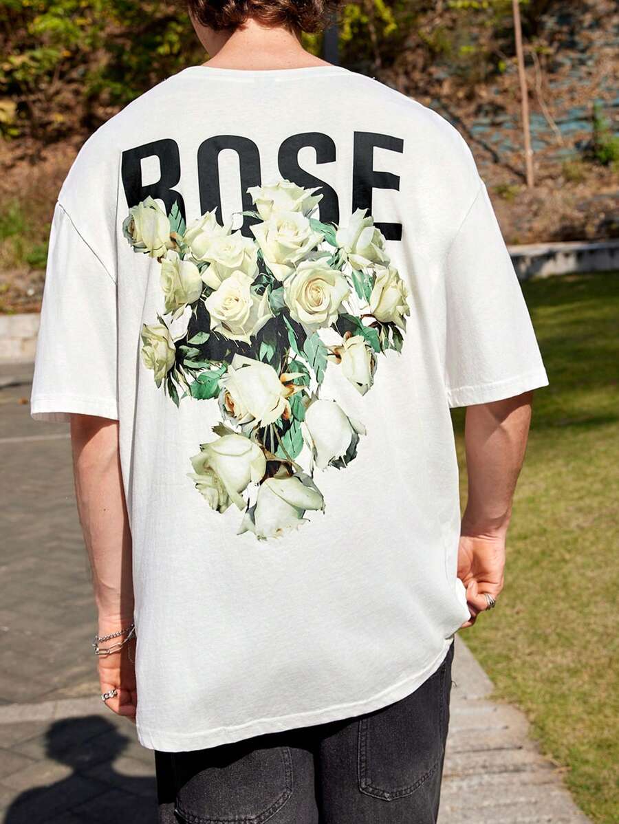 Manfinity VCAY Men's Floral Print Knit Round Neck T-Shirt - White - View 1