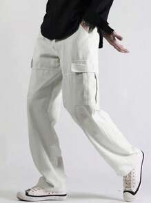 Manfinity Hypemode Loose Fit Men's Multi-Pocket Cargo Pants - Light Grey - View 3