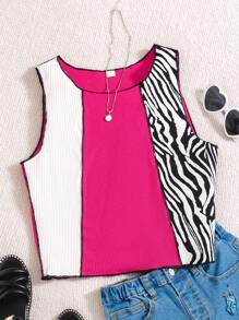 Cô gái Y2K Phong cách Vá lại Mô hình ngựa vằn Quần skinny Áo ba lỗ - Nhiều màu - Xem 1