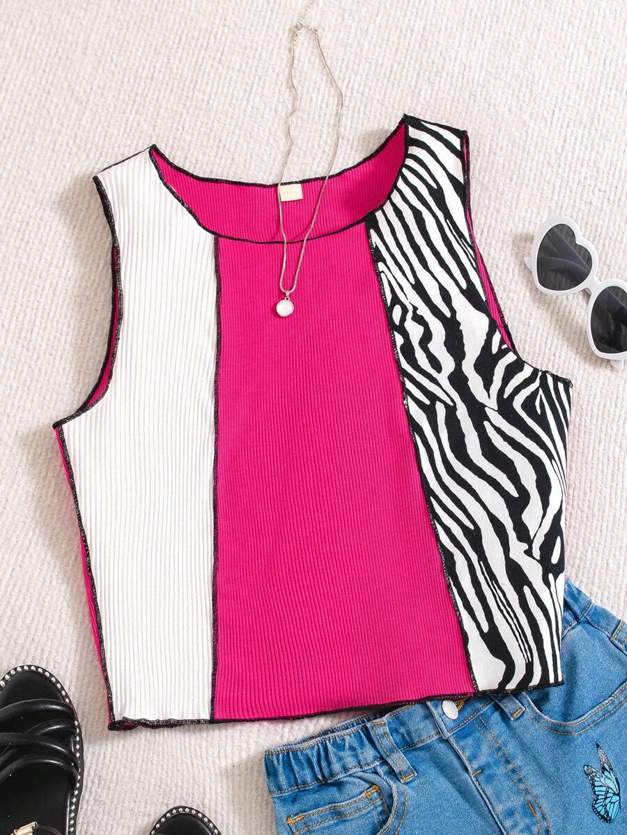 Cô gái Y2K Phong cách Vá lại Mô hình ngựa vằn Quần skinny Áo ba lỗ - Nhiều màu - Xem 1