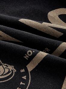 Batman X ROMWE Große Größen Boyfriend-Jeans mit breitem Bein und Cartoon-Figur-Grafik, Schule - Schwarz - Übersicht 3