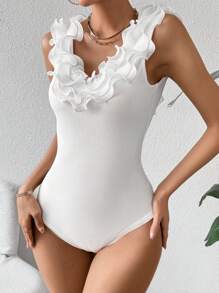 Chiquease Women's Ribbed Backless Sleeveless Bodysuit - White - View 4