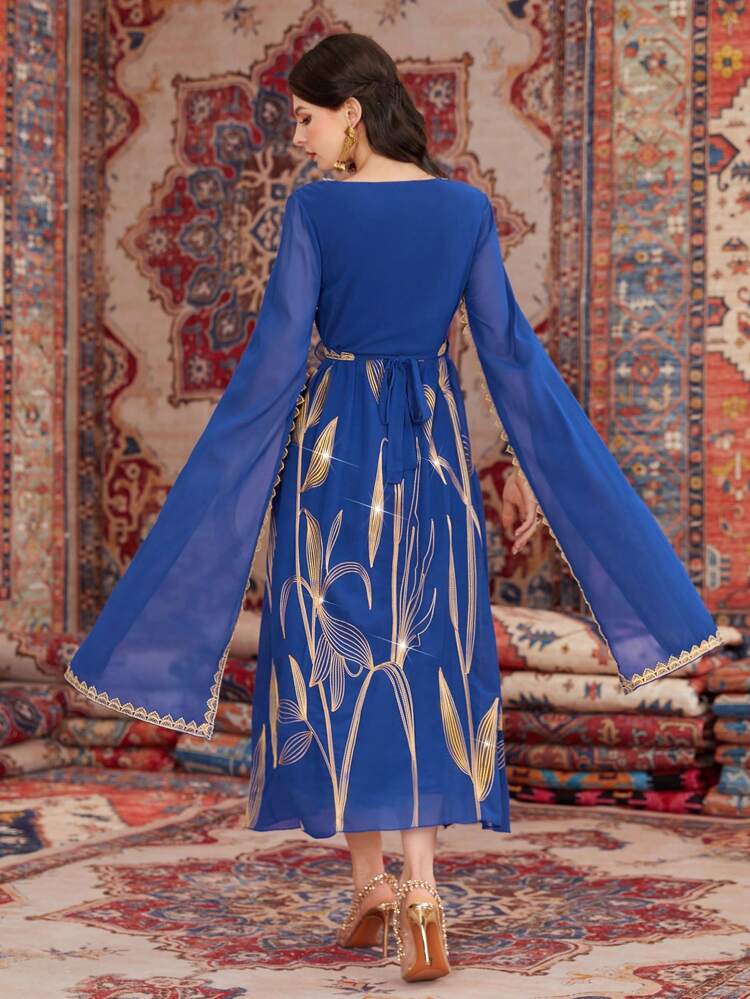 Women's Plant Embroidery Patchwork Weave Ribbon Cape Sleeve Dress, Elegant Evening Party Dress Long Evening Dresses Fall Cloth For Women